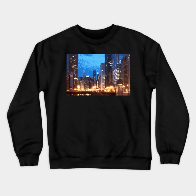 Lasalle Street Bridge at Night Crewneck Sweatshirt by aldersmith